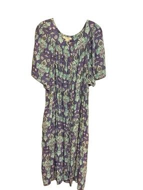 Go Softly Patio Dress L Purple Boho Print Rayon India Pockets
